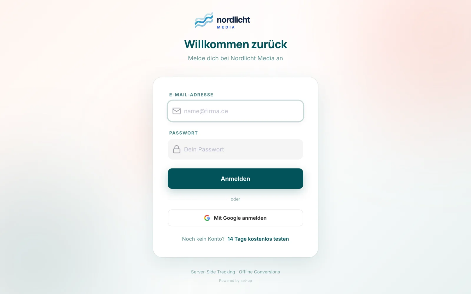 Login-Seite im Branding von Nordlicht Media