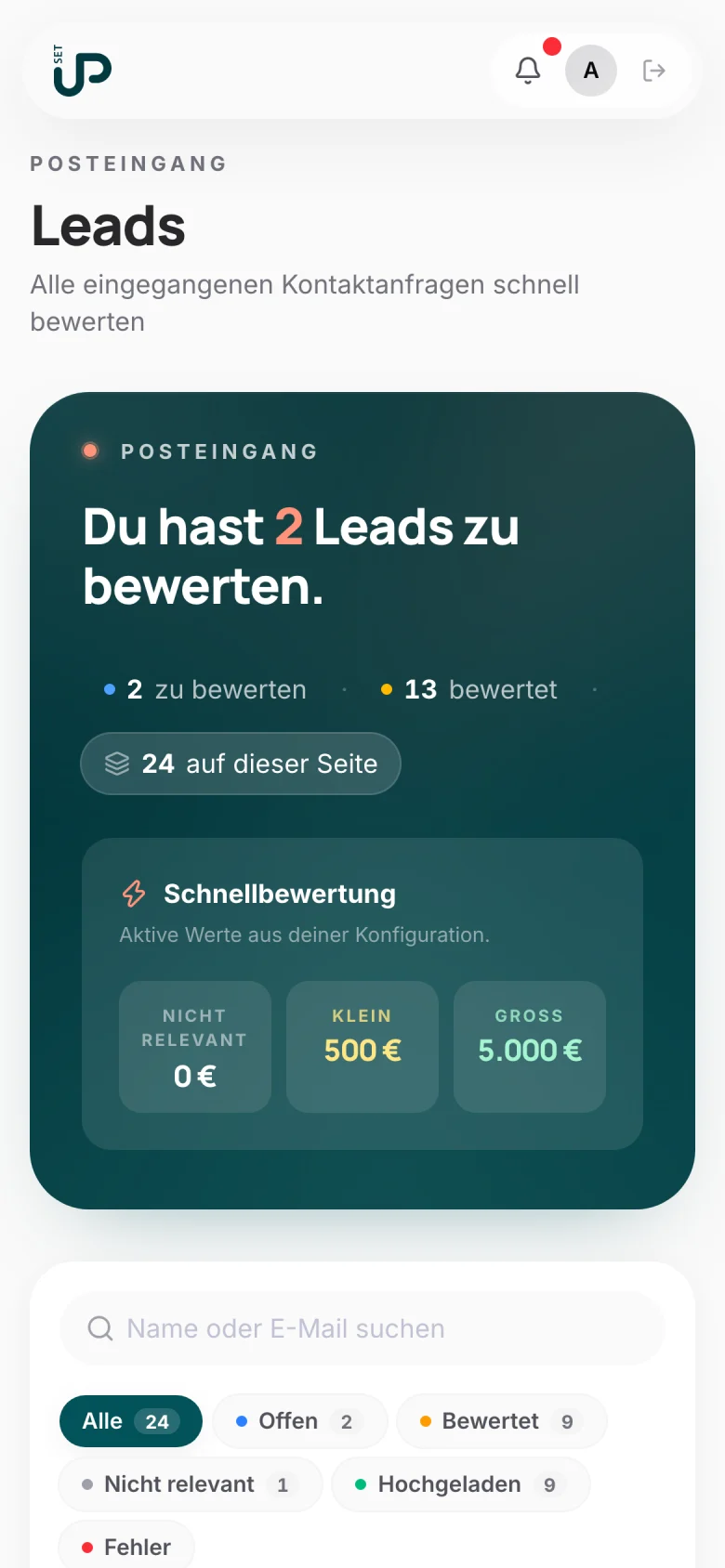 set-up Kunden-Ansicht