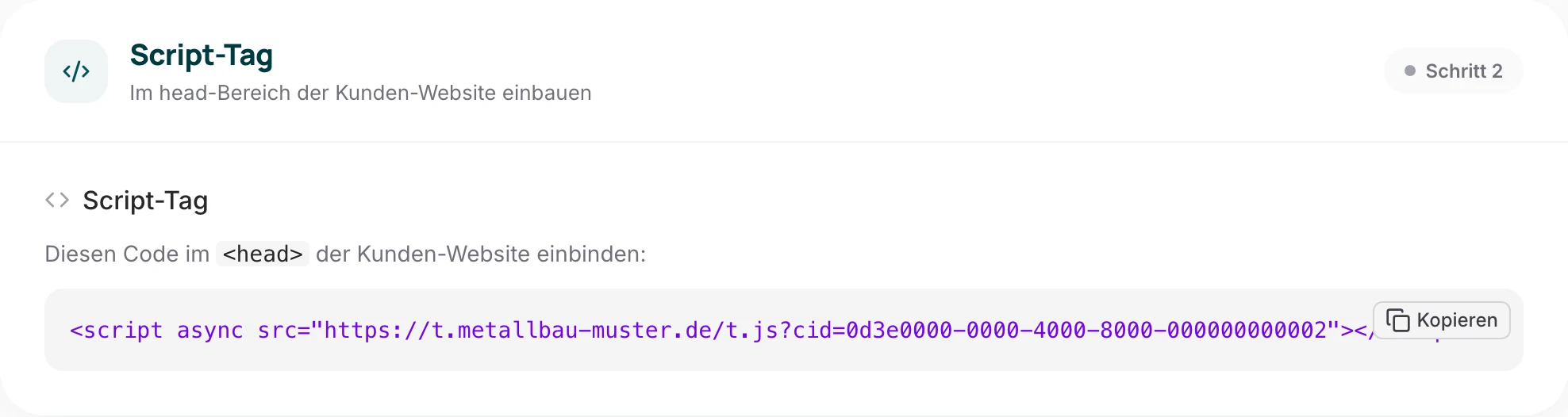 Tracking-Code in set-up